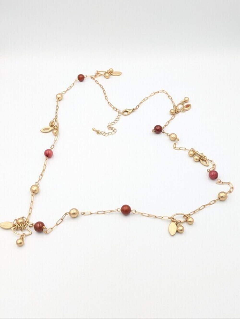 Long matte gold tone chain necklace